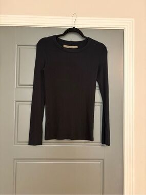 Enza Costa Black Ribbed Long Sleeve Crewneck Top Medium